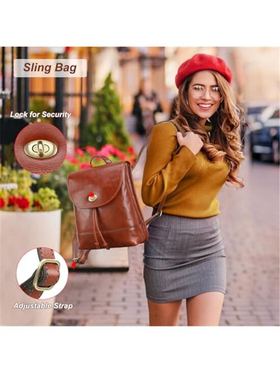 Women\'s Premium Full Grain Leather Convertible Backpack Purse Small Shoulder Bag main image 4
